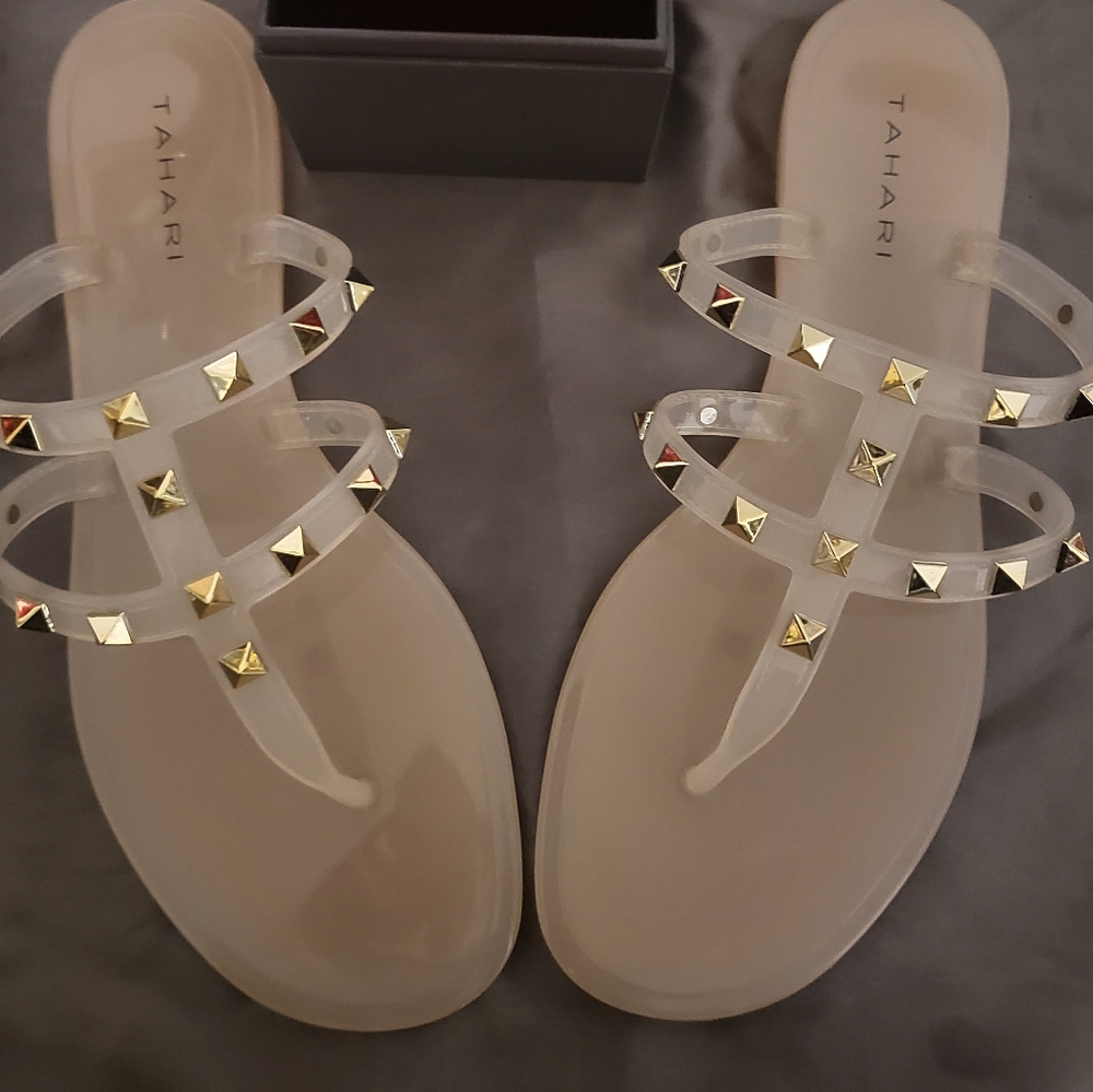 Tahari Studed Pale Peach /Nude Flat Sandals